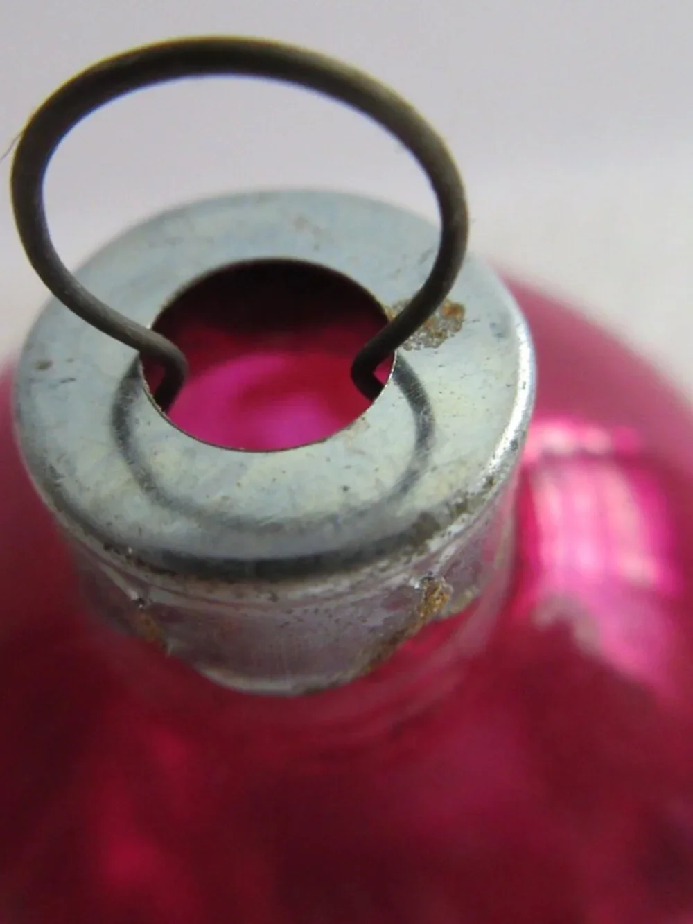 Dove Stencil Glass Christmas Ornament Lot of 2 Pink Fuschia Vtg Franke Corning?